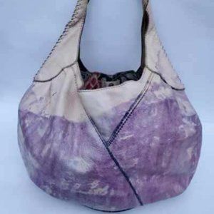 Lucky Brand Leather Hobo Bag Purple Blue ivory gray Large Tote tie dyed